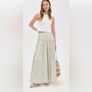 STAUD Olive Striped Maxi Skirt